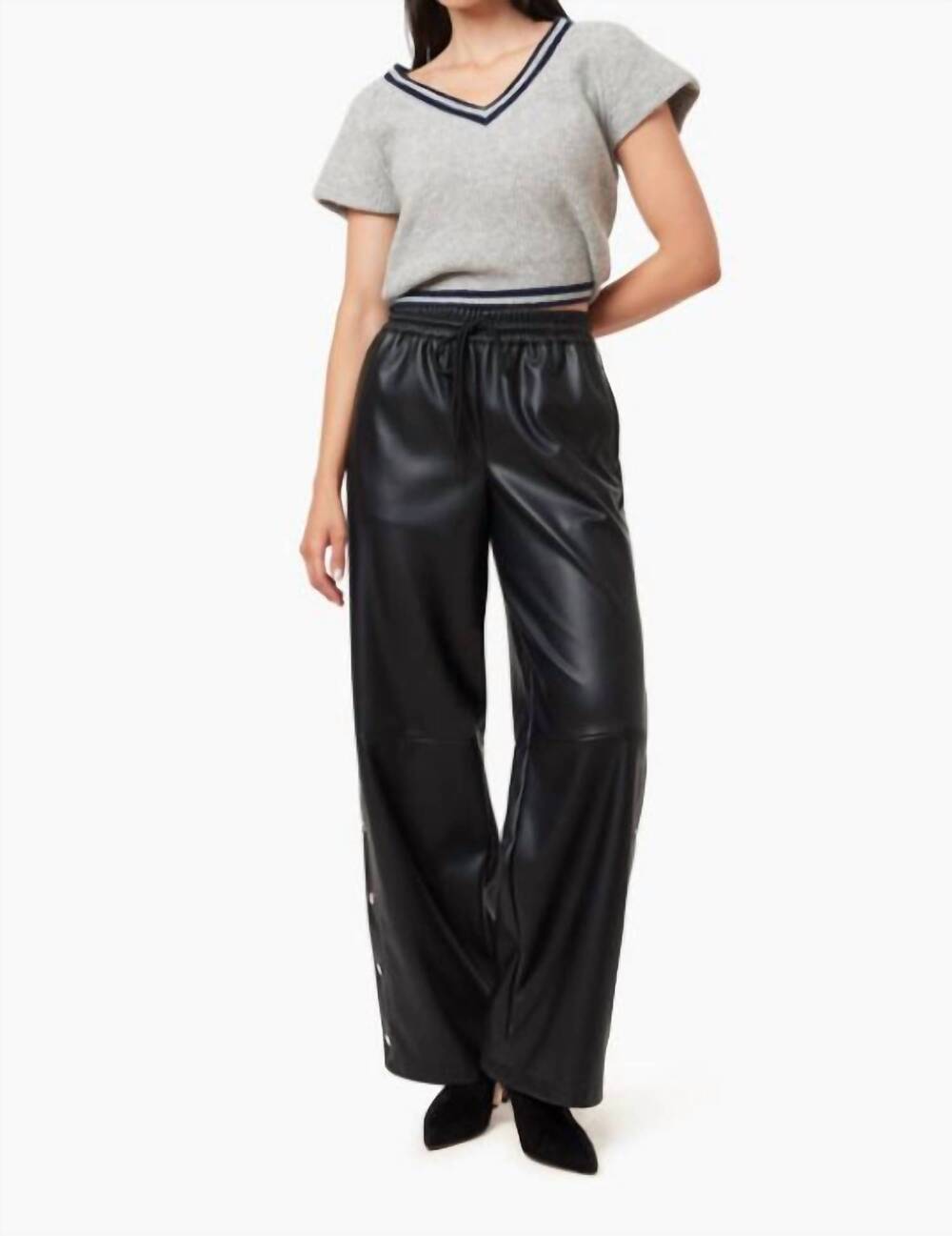 NEW HABITUAL vegan leather track pants in black